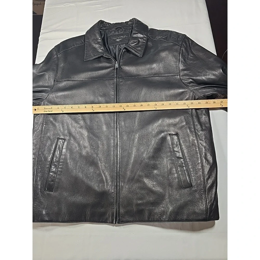 Dockers Black Leather Moto Jacket XL Men's‎ Biker Classic Vintage